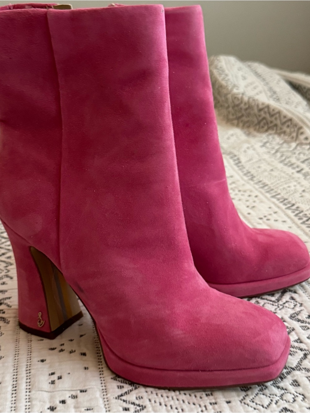 Sam Edelman Hot Pink Suede Platform Ankle Boots